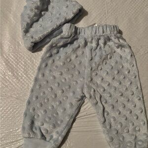 Soft Plush Kids Pants and Hat Set - Light Blue